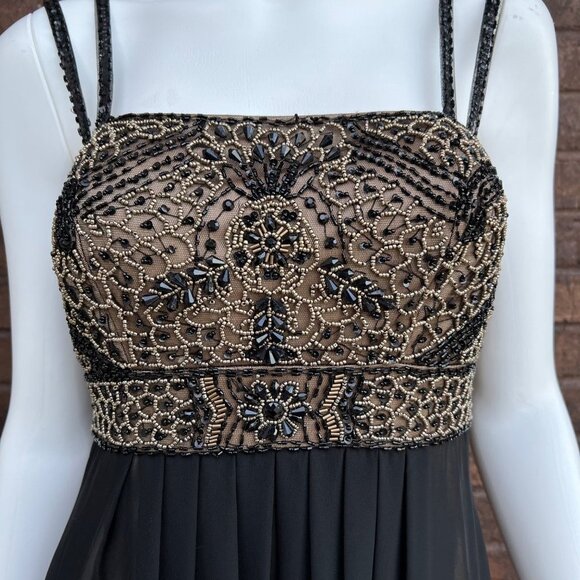Sue Wong Black & Tan Beaded Evening Dress Gown Sz 4 - Picture 7 of 13